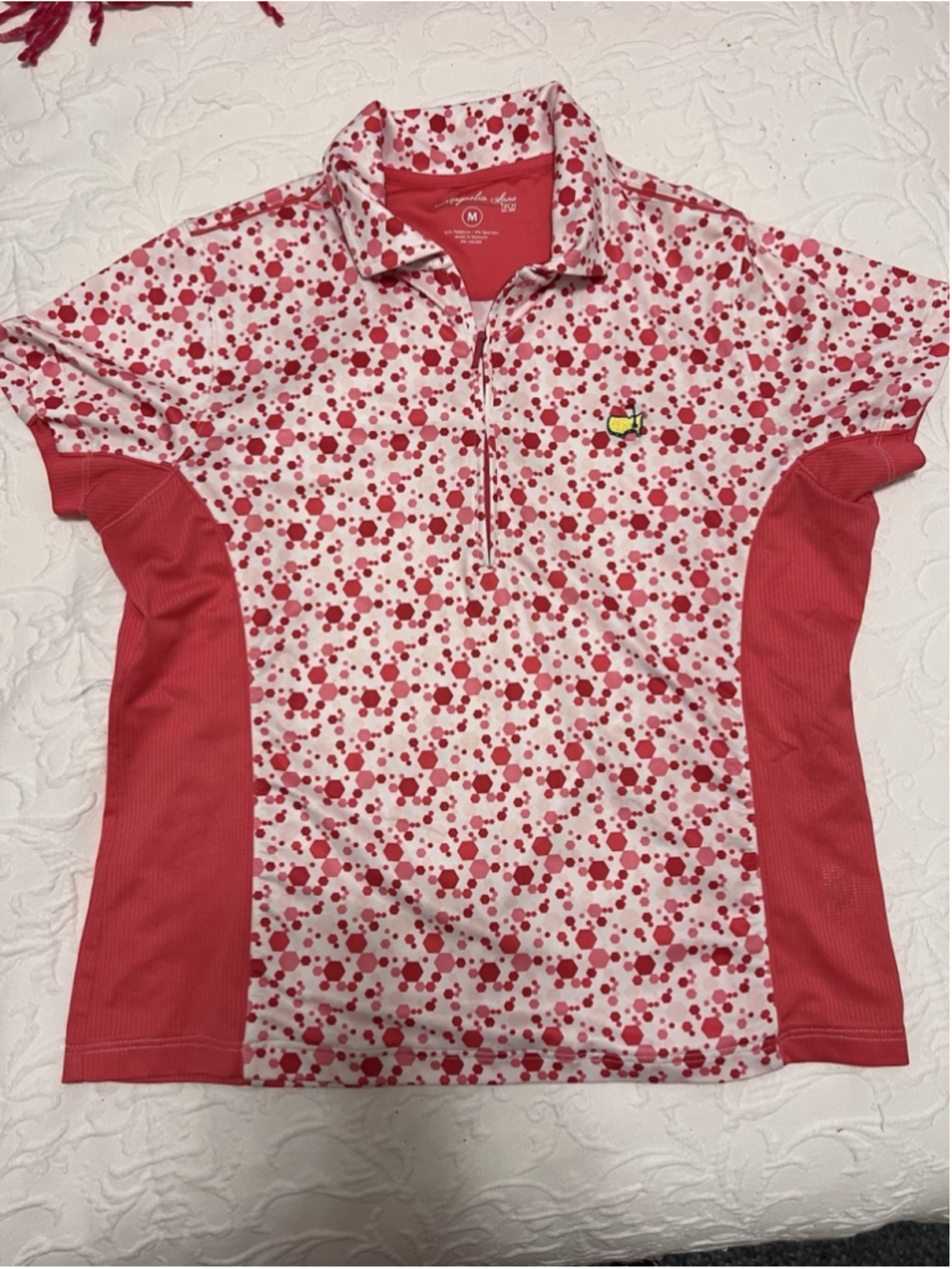 Masters Magnolia Lane Tech Women’s M 1/4 Zip UPF 50+ Geometric Polo Pink/White